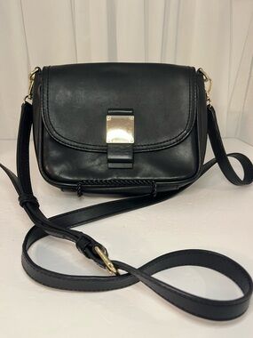 Cole Haan Black Leather Crossbody with Gold-Tone Accent
